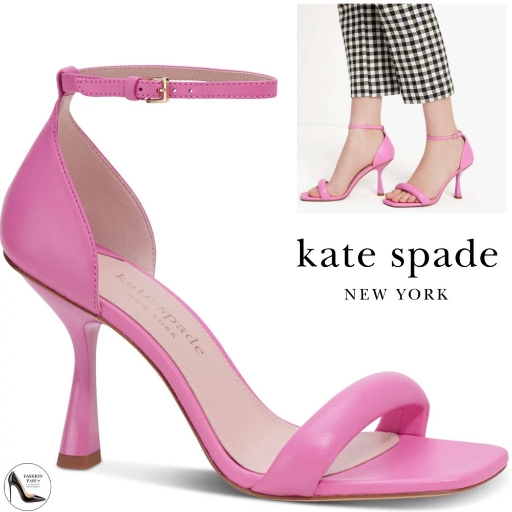 Kate Spade Melrose Ankle Strap Pumps Stiletto Heel Pink Leather Sandals 7.5